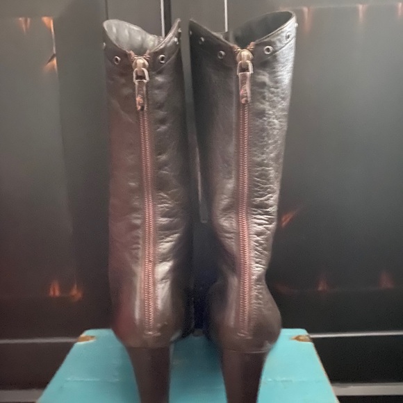 Prevata Brown Leather Studded Mid-Calf Boots Italy - Picture 4 of 9